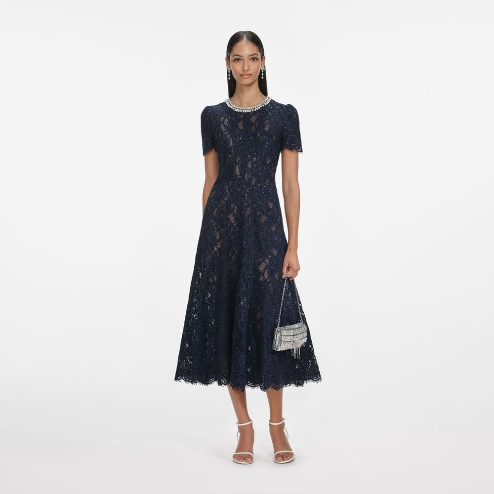 Self-Portrait Navy Lace Midi Dress